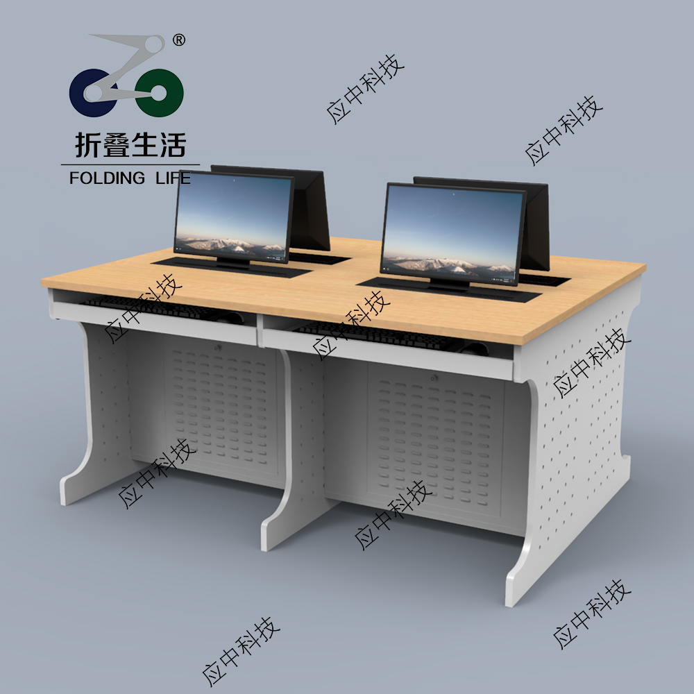 四人位液晶屏升降屏风电脑桌（钢木结构）