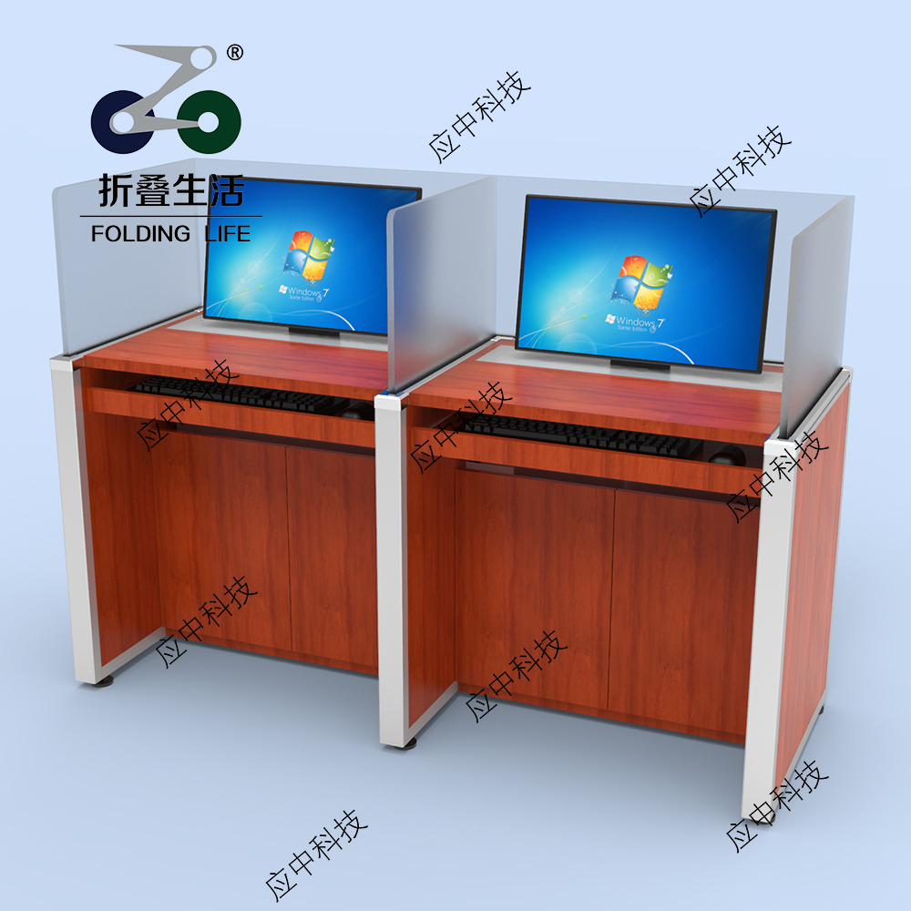 亚克力板屏风液晶屏升降电脑桌（深红光面）