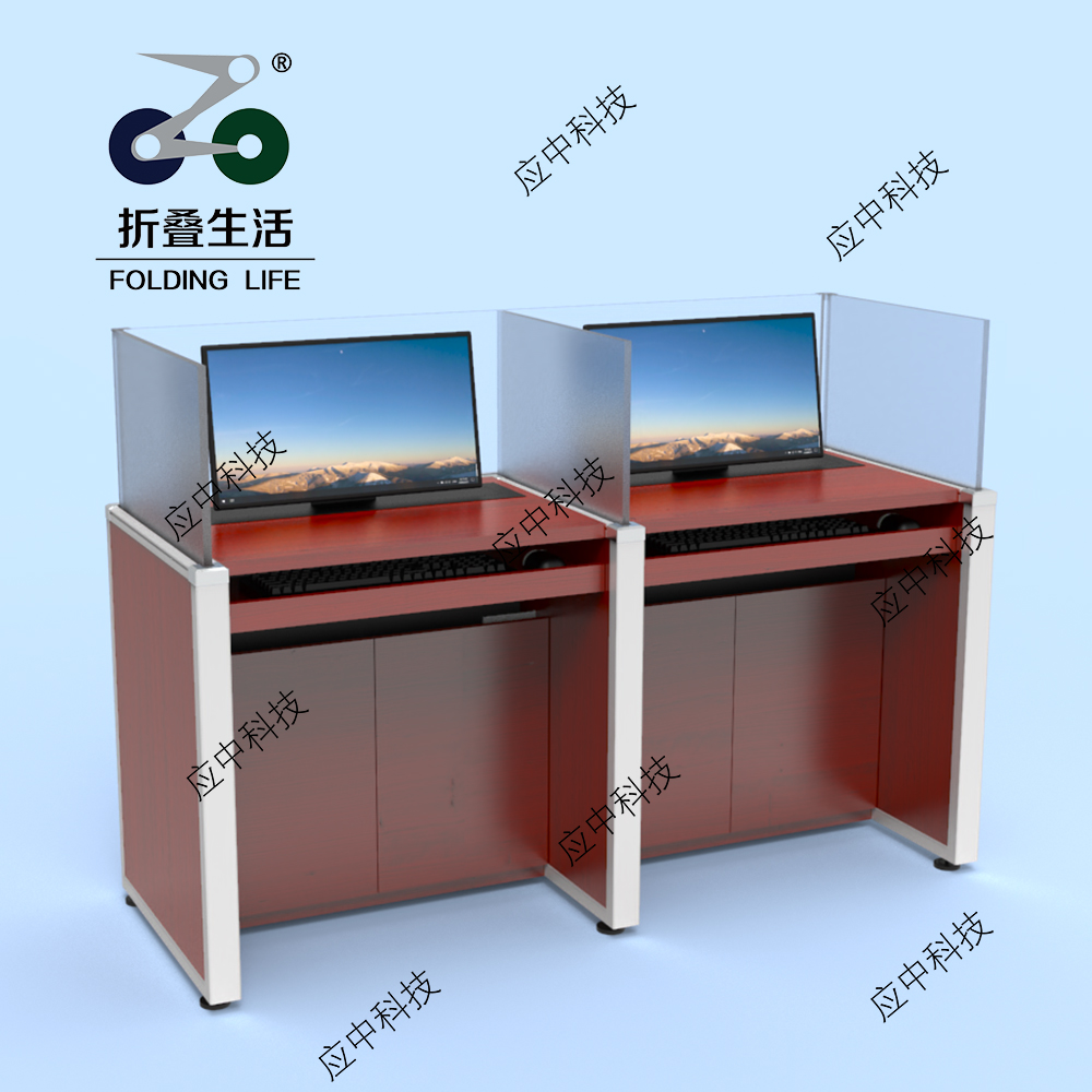 亚克力板屏风液晶屏升降电脑桌（红檀）