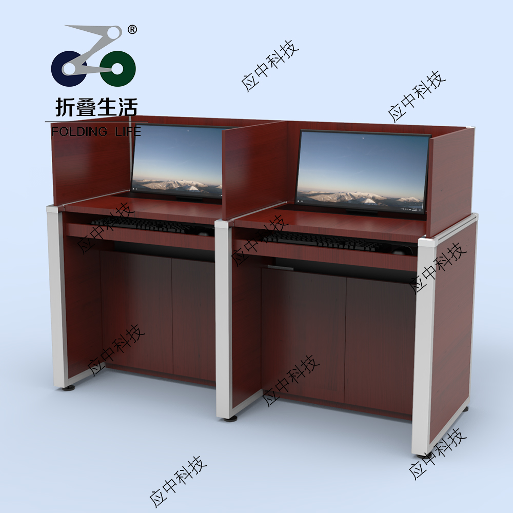 屏风液晶屏升降电脑桌（红檀）